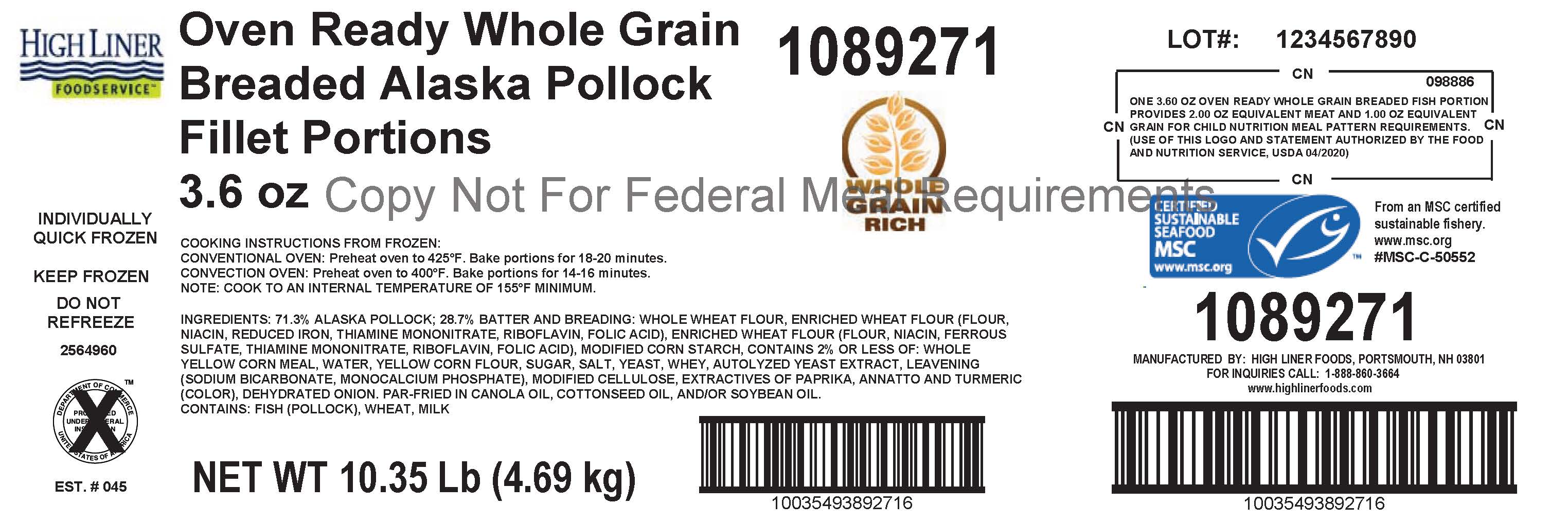 1/10.35 Lb Oven Ready Whole Grain Breaded Alaska Pollock Fillet